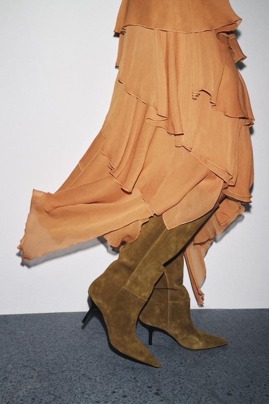 SPLIT SUEDE STILETTO HEEL BOOTS