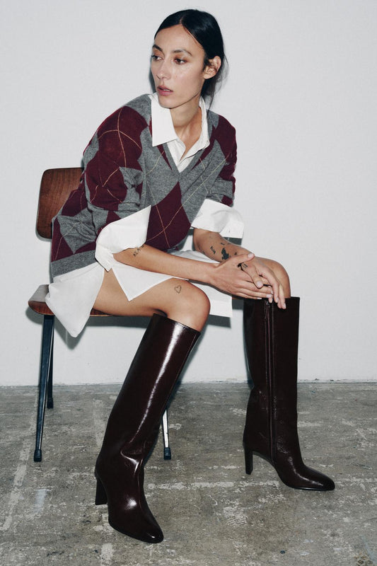 LEATHER BLOCK HEEL BOOTS
