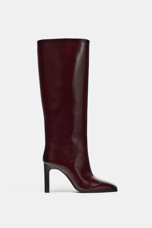 LEATHER BLOCK HEEL BOOTS