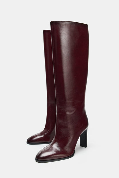LEATHER BLOCK HEEL BOOTS