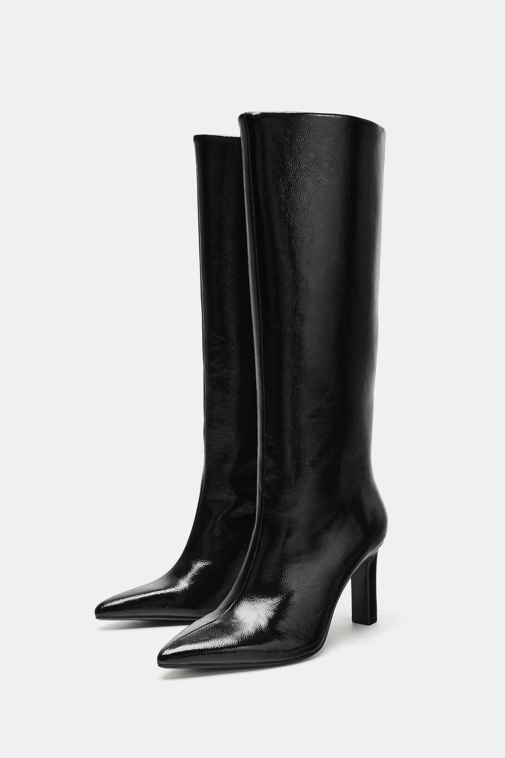 FAUX PATENT HEELED BOOTS