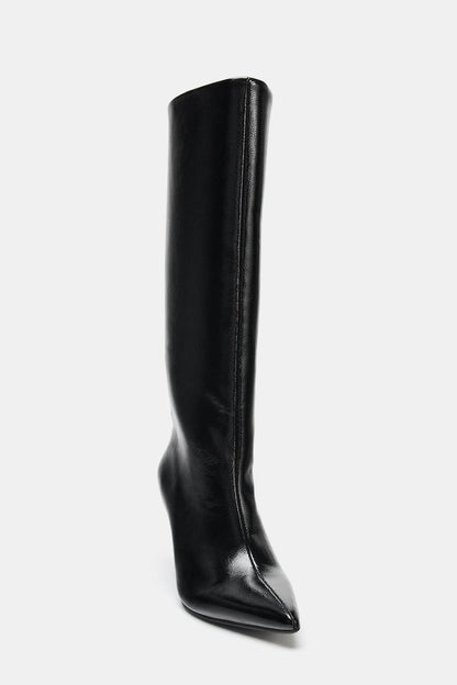 FAUX PATENT HEELED BOOTS