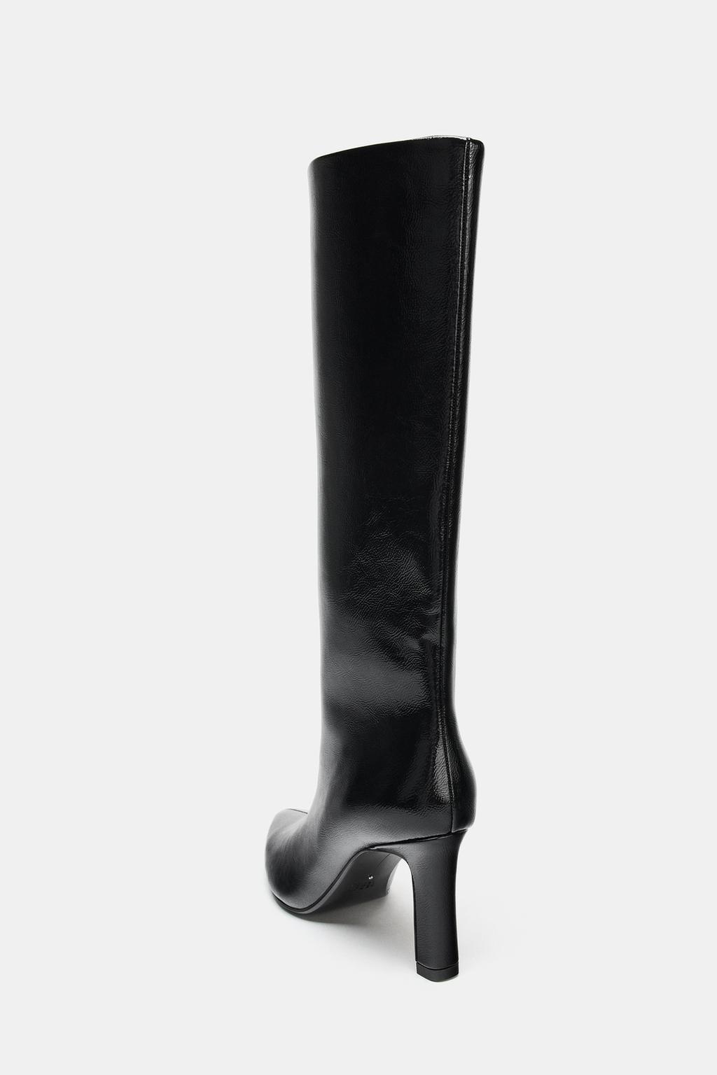 FAUX PATENT HEELED BOOTS