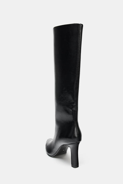 FAUX PATENT HEELED BOOTS