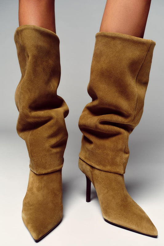 SPLIT SUEDE HEELED BOOTS
