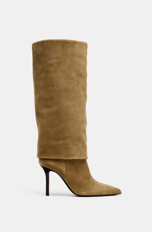 SPLIT SUEDE HEELED BOOTS