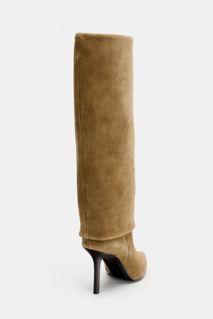 SPLIT SUEDE HEELED BOOTS