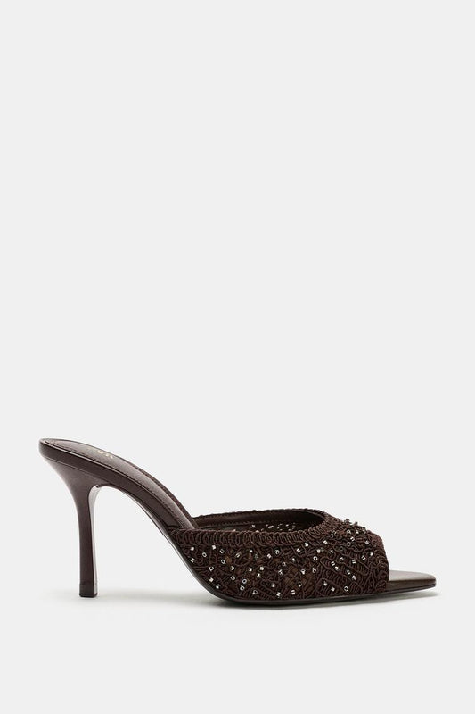 SHINY FABRIC MULE SANDALS