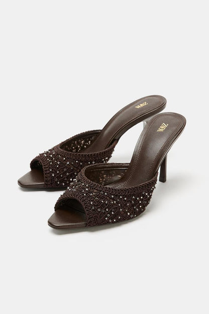 SHINY FABRIC MULE SANDALS