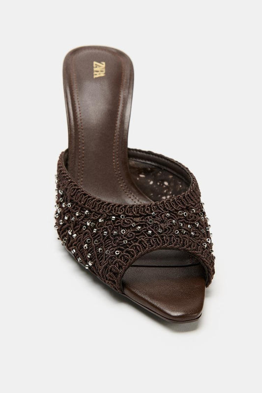 SHINY FABRIC MULE SANDALS