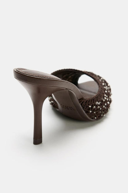 SHINY FABRIC MULE SANDALS