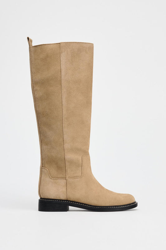 FLAT SPLIT SUEDE BOOTS WITH LINING