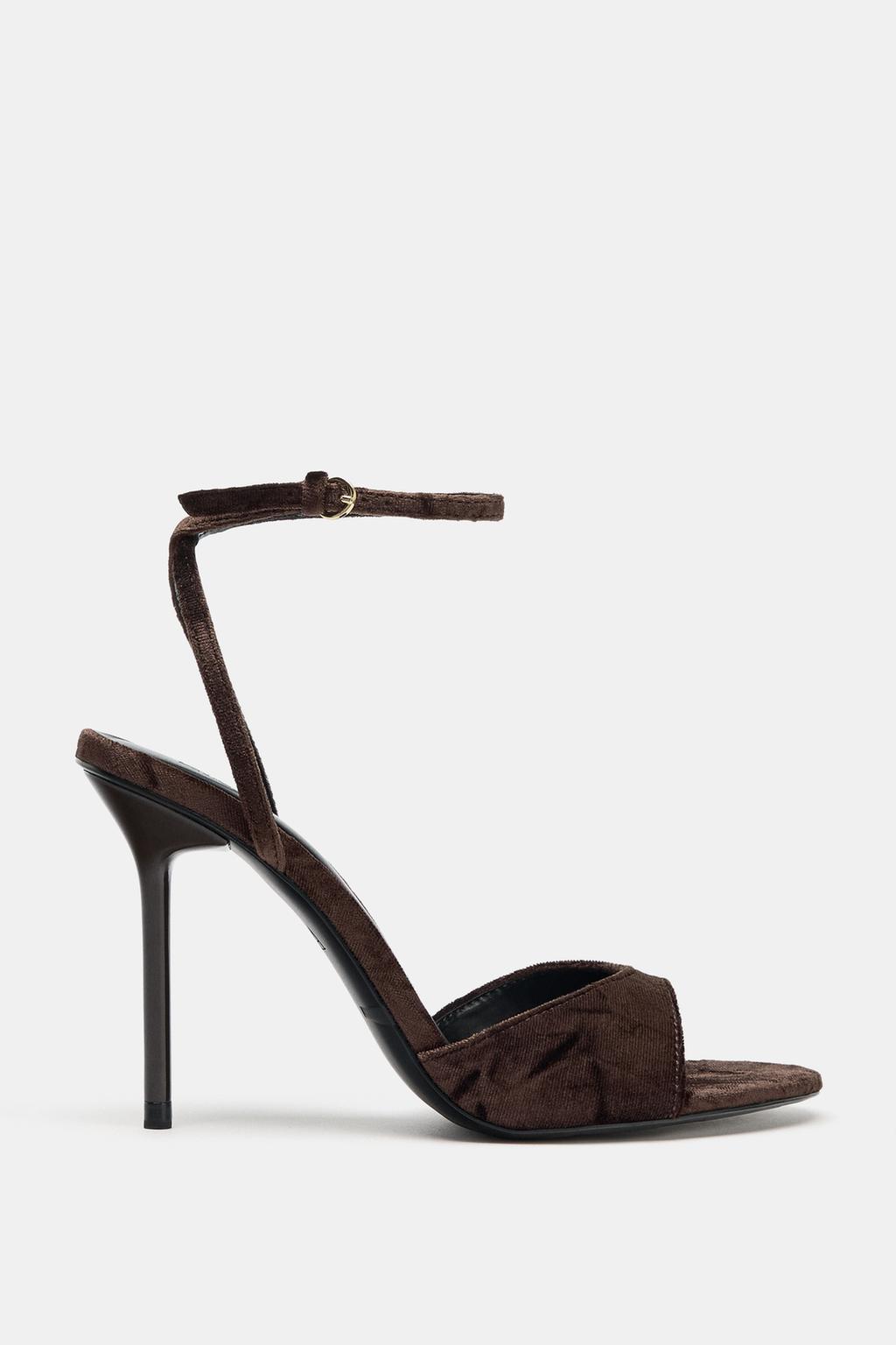 VELVET-EFFECT HEELED SANDALS
