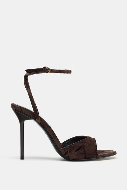 VELVET-EFFECT HEELED SANDALS