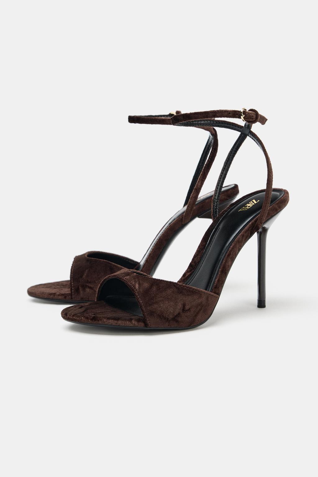 VELVET-EFFECT HEELED SANDALS