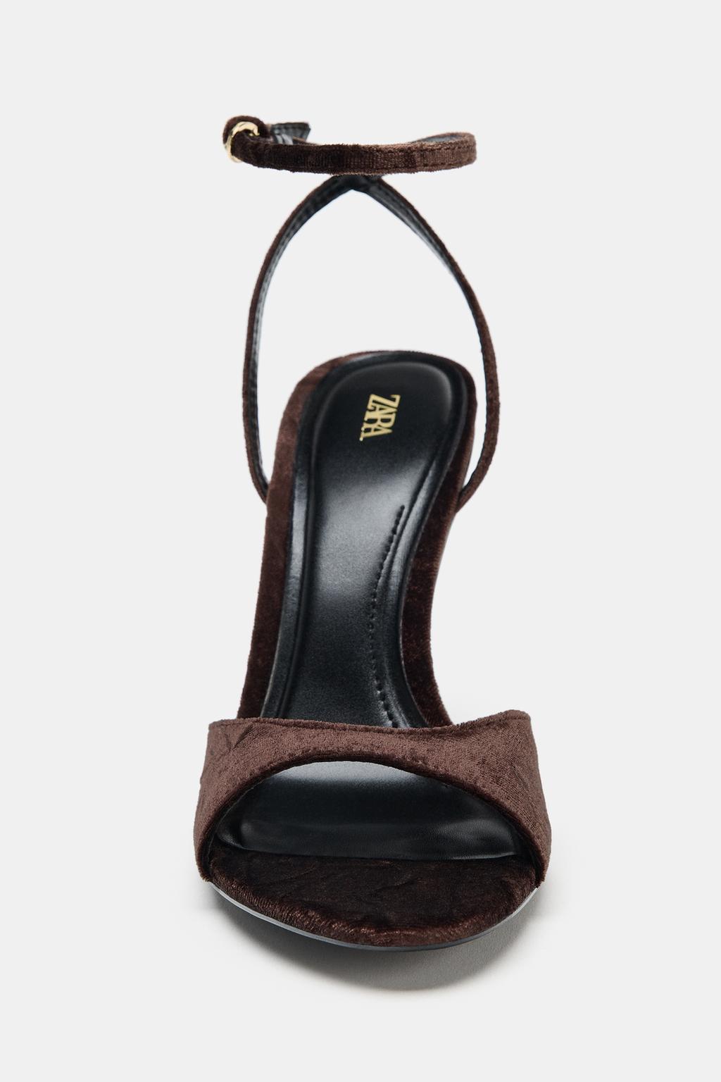 VELVET-EFFECT HEELED SANDALS