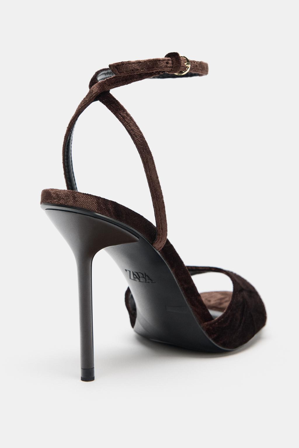 VELVET-EFFECT HEELED SANDALS