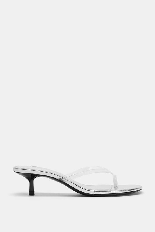 METALLIC-EFFECT HEELED SANDALS