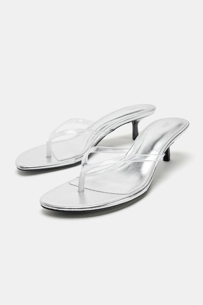 METALLIC-EFFECT HEELED SANDALS