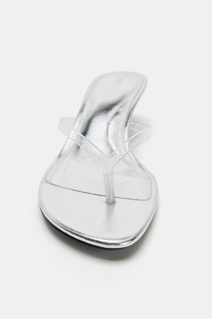 METALLIC-EFFECT HEELED SANDALS