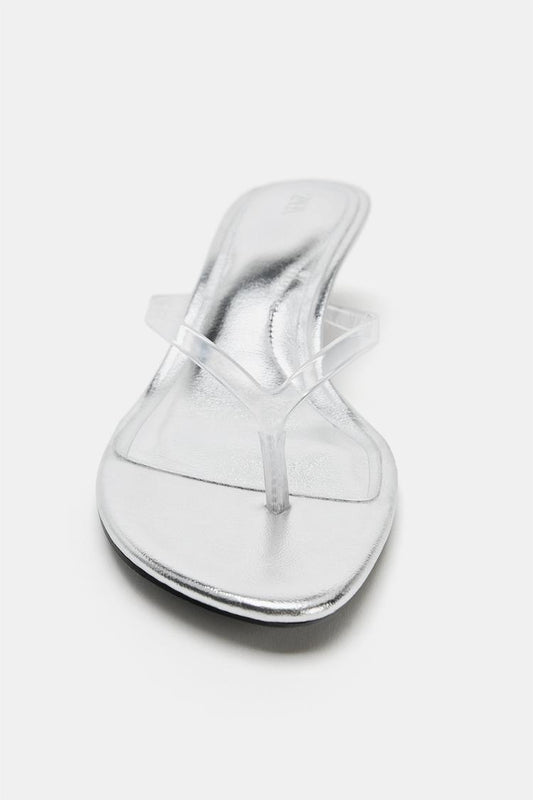 METALLIC-EFFECT HEELED SANDALS