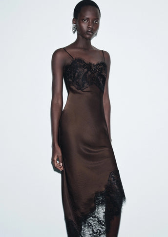 ASYMMETRICAL SATIN DRESS WITH LACE FROM THE COLLECTION