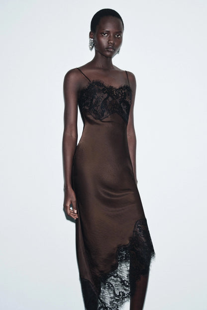 ASYMMETRICAL SATIN DRESS WITH LACE FROM THE COLLECTION