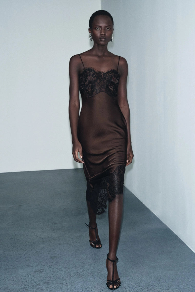 ASYMMETRICAL SATIN DRESS WITH LACE FROM THE COLLECTION