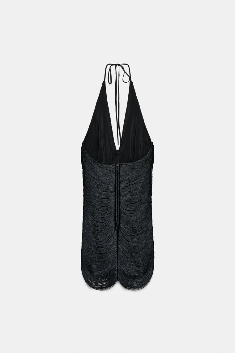 SHORT HALTERNECK DRESS WITH FRINGING
