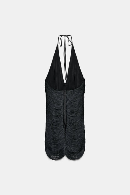 SHORT HALTERNECK DRESS WITH FRINGING