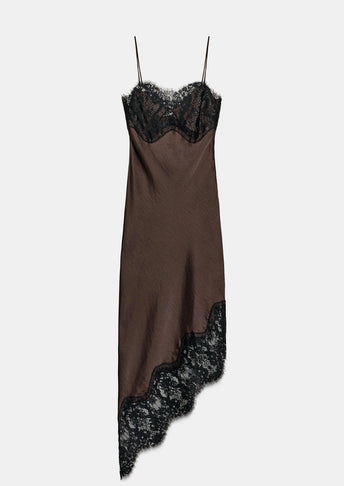 ASYMMETRICAL SATIN DRESS WITH LACE FROM THE COLLECTION