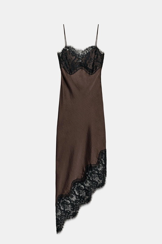 ASYMMETRICAL SATIN DRESS WITH LACE FROM THE COLLECTION