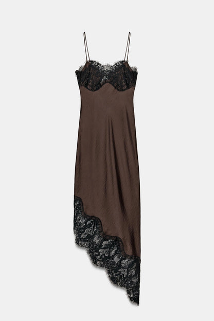 ASYMMETRICAL SATIN DRESS WITH LACE FROM THE COLLECTION