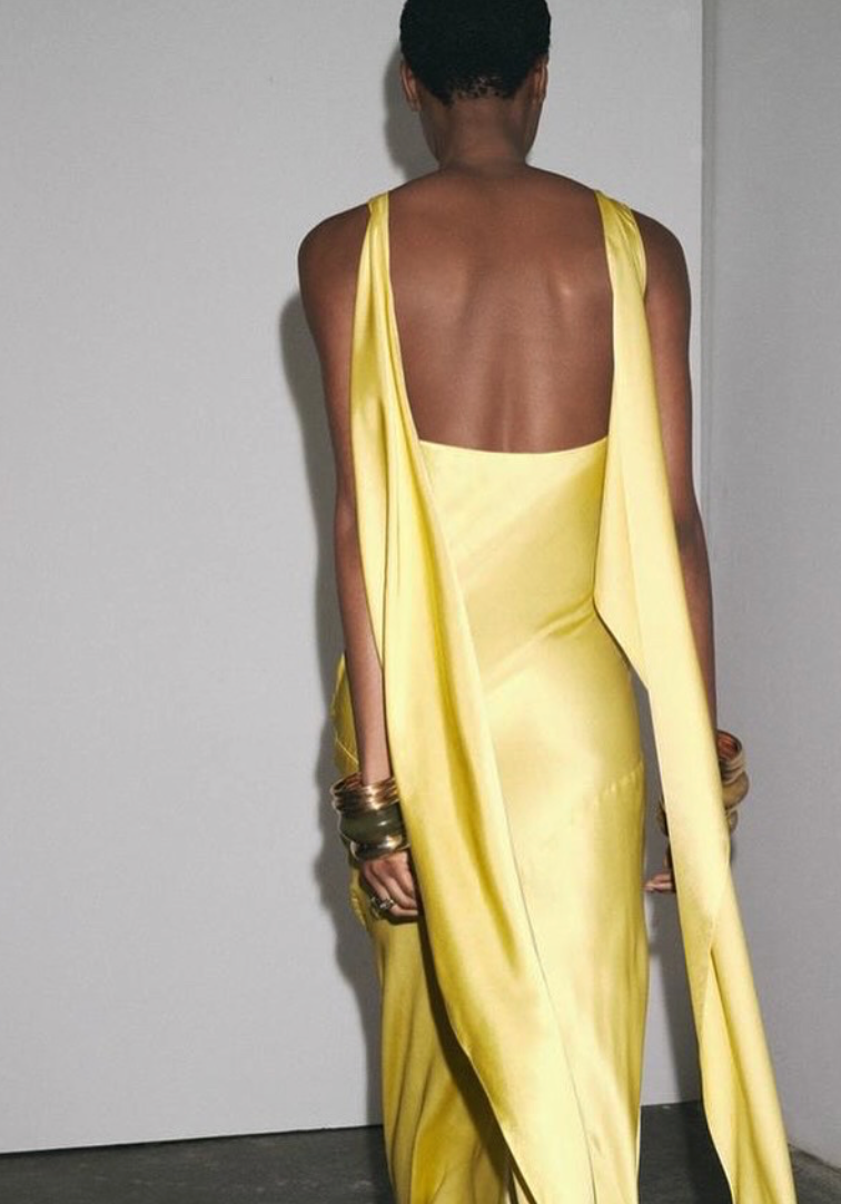 SATIN DRESS WITH SCARF BACK DETAIL
