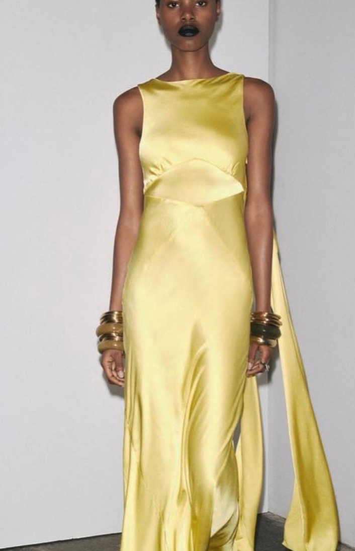 SATIN DRESS WITH SCARF BACK DETAIL