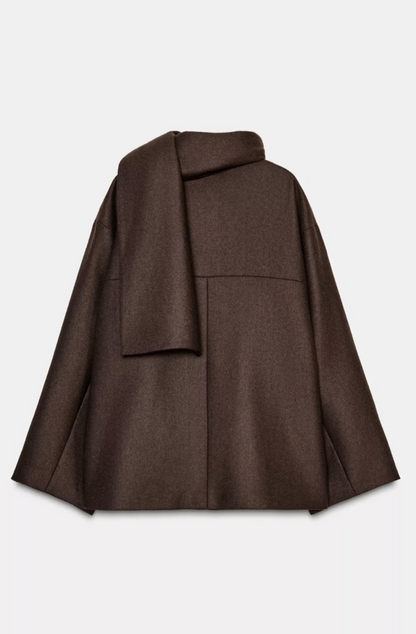 CROPPED WOOL COAT WITH SCARF
