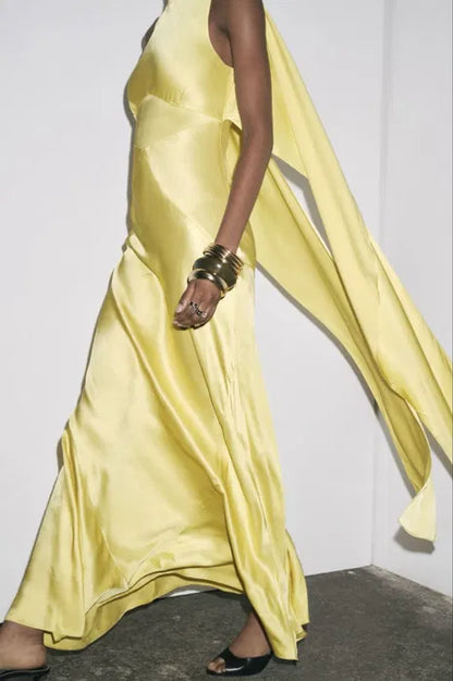 SATIN DRESS WITH SCARF BACK DETAIL