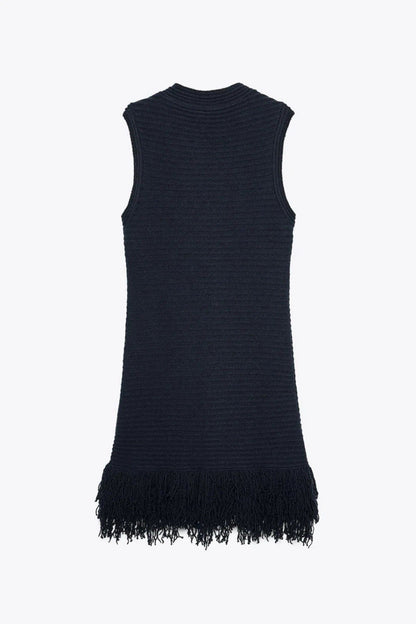 RIB KNIT FRINGED DRESS
