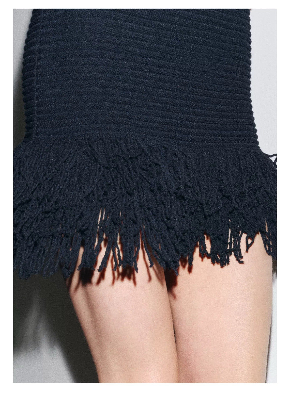 RIB KNIT FRINGED DRESS