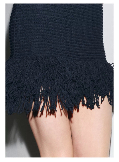RIB KNIT FRINGED DRESS