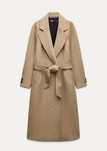 LONGLINE BELTED WOOL BLEND COAT