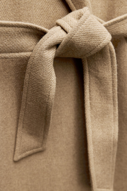 LONGLINE BELTED WOOL BLEND COAT